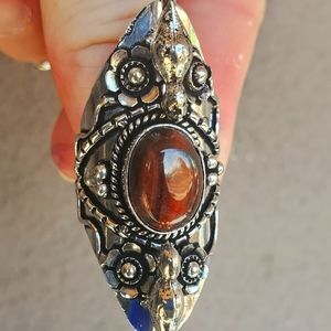 New Unique Red Tiger Eye 2 Birds 925 Silver Statement Ring.